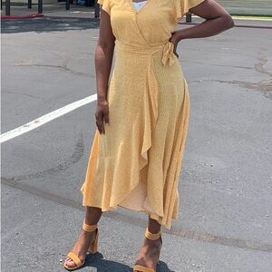 Summer Yellow Ruffle Wrap Dress
